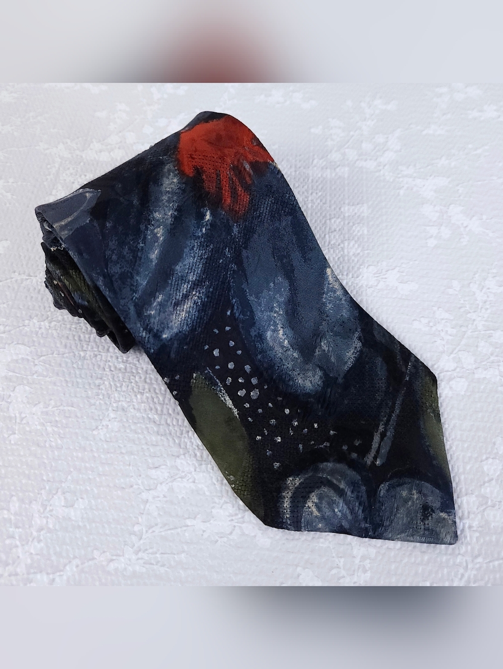 Ermenegildo Zegna Silk Tie Abstract Art Blue Green Red Black 56" x 3.75"